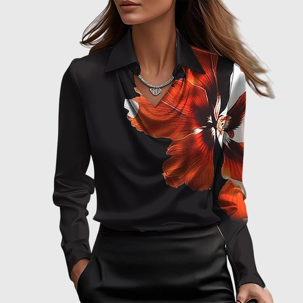 Sylvie - Blouse met luxe glans en plooihals